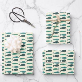 seaside soiree three fishes modern cute custom wrapping paper sheets