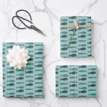 seaside soiree three fishes modern cute custom wrapping paper sheets