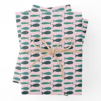 seaside soiree three fishes modern cute custom wrapping paper sheets