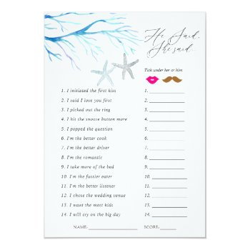 Seaweed Nautical Shower Game Invitation Front View