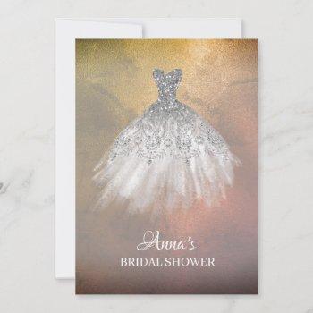 *~* sepia gold white gown dress bridal shower invitation