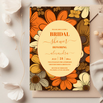 seventies retro floral bridal shower invitation