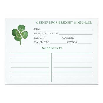 Shamrock St Patricks Day Bridal Shower Recipe Card Front View