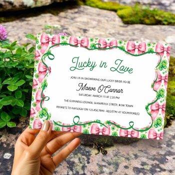 shamrocks and bows pink and green bridal shower invitation