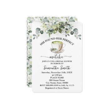 she found her matcha bridal shower eucalyptus invitation