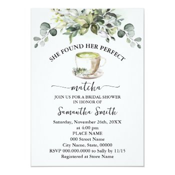 She Found Her Matcha Bridal Shower Eucalyptus Invitation Front View