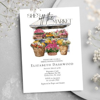 she is off the market floral shop bridal shower invitation