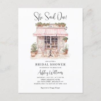 she said oui yes paris french cafe bridal shower postcard