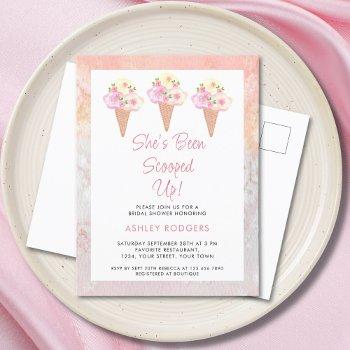 she's been scooped up ice cream bridal shower  invitation postcard