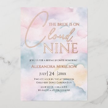 she's on cloud 9 rose gold elegant bridal shower foil invitation