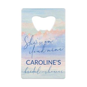 shes on cloud nine pastel watercolor bridal shower credit card bottle opener