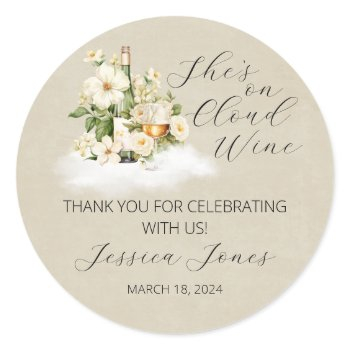 she's on cloud wine bridal shower invitation classic round sticker