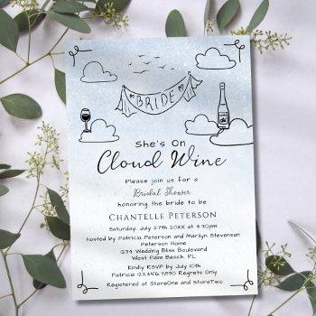 she's on cloud wine funky scribble bridal shower invitation