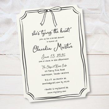 she's tying the knot hand drawn bow bridal shower invitation