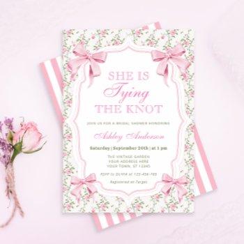 she's tying the knot pink bow bridal shower invitation