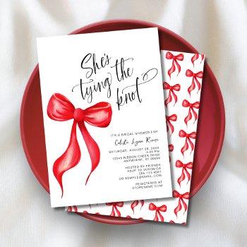 she's tying the knot red bow bridal shower invitation