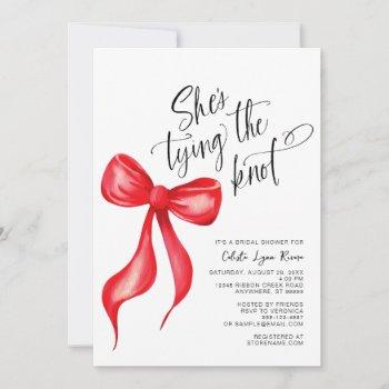 she's tying the knot red bow bridal shower invitation