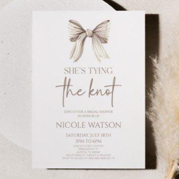 she's tying the knot white bow bridal shower invitation