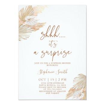 Shhh Surprise Pampas Grass Shower Invitation Front View