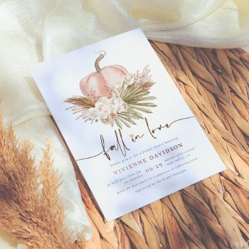 shiny fall in love pink boho pumpkin bridal shower foil invitation