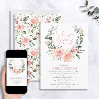 Shower By Mail Dusty Pink Floral Wreath Bridal Invitation Front View