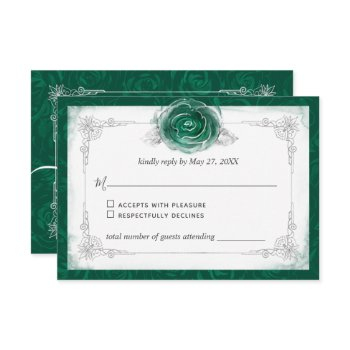 silver and green roses elegant rsvp card