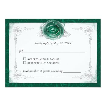 Silver And Green Roses Elegant Rsvp Card Front View