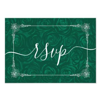 Silver And Green Roses Elegant Rsvp Card Front View