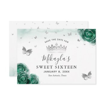 silver and green roses elegant save the date