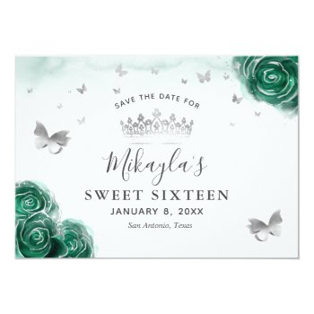Silver And Green Roses Elegant Save The Date Front View