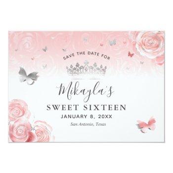 Silver And Light Blush Pink Roses Elegant Save The Date Front View