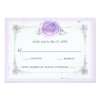 Silver And Light Purple Roses Elegant Rsvp Card Front View