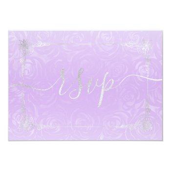 Silver And Light Purple Roses Elegant Rsvp Card Front View