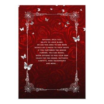 Silver And Red Rose Elegant Quinceanera Invitation Front View