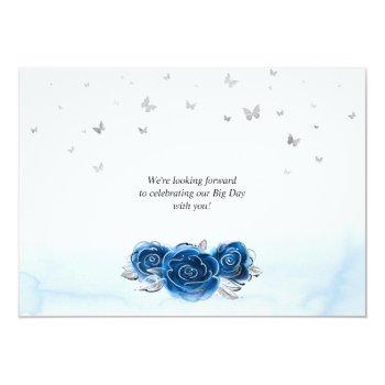 Silver And Royal Blue Roses Elegant Save The Date Front View