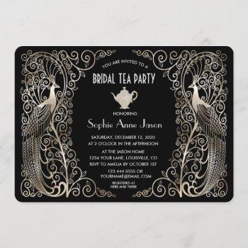 silver art deco peacocks bridal shower tea party invitation