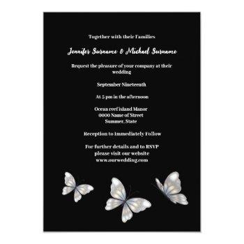 Silver Black Butterfly Minimalist Plain Elegant  Foil Invitation Front View