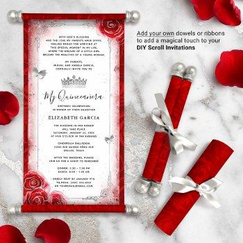 silver bright red quince diy scroll invitations