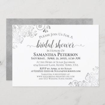 silver curls elegant gray and white bridal shower invitation