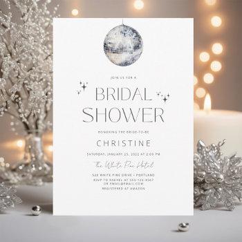 silver disco ball sparkle bridal shower invitation