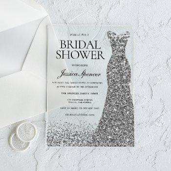 silver dress elegance bridal shower acrylic invitations