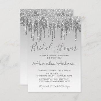 silver dripping glitter bridal shower invitation