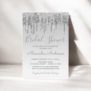 silver dripping glitter bridal shower invitation