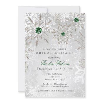 silver emerald snowflakes winter bridal shower invitation