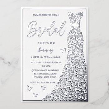 silver foil dress & border bridal shower foil invitation