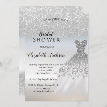 silver glitter bokeh  dress bridal shower invitation
