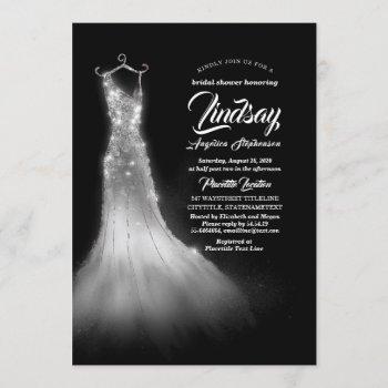 silver glitter elegant dress black bridal shower invitation