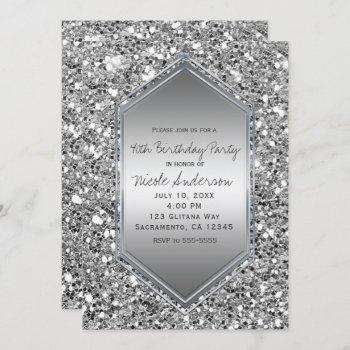 silver glitter glam chic birthday party any event invitation