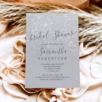 silver glitter gray script bridal shower invitation