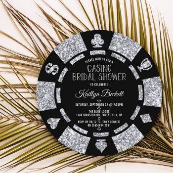 silver glitter poker chip casino bridal shower invitation